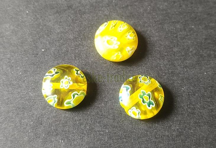 Korálky Millefiori, zeleno-žlutá, placička 10mm/3ks - DOPRODEJ!!!