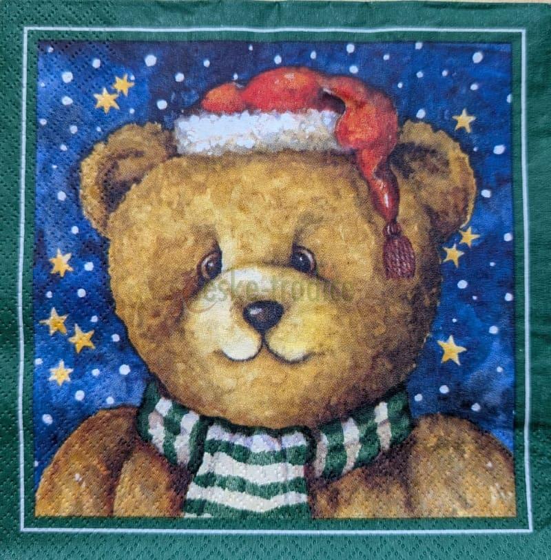 Ubrousek pro decoupage, 33 x 33 cm (vzor - Vánoce - medvěd se šálou)