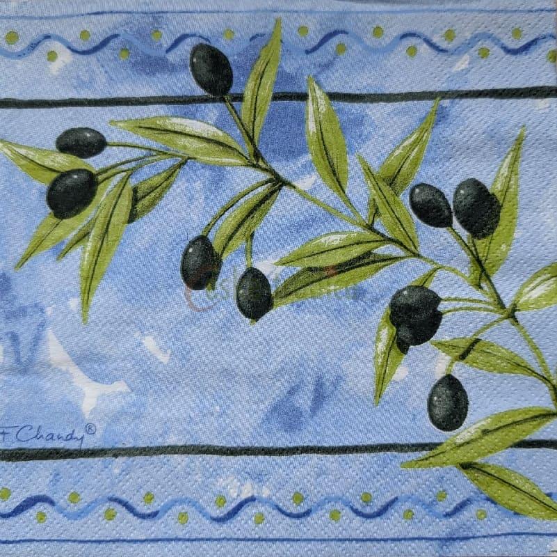 Ubrousek pro decoupage, 33 x 33 cm (vzor - olivy/modrý podklad)