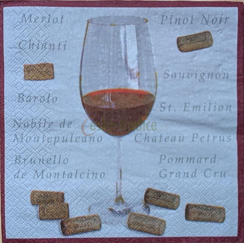 Ubrousek pro decoupage, 33 x 33 cm (vzor - sklenice vína)