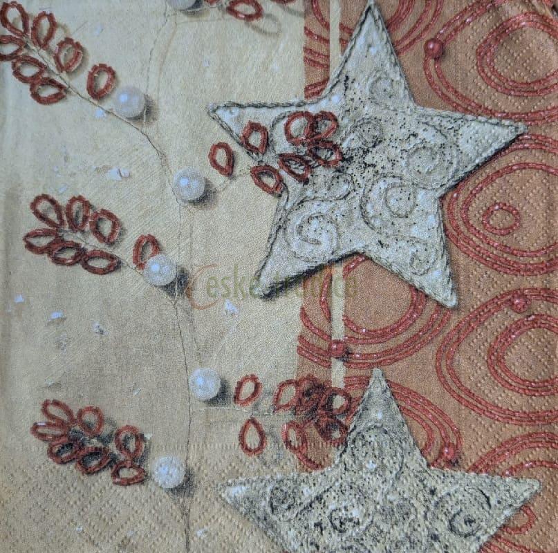 Ubrousek pro decoupage, 33 x 33 cm (vzor - hvězdy s korálky)