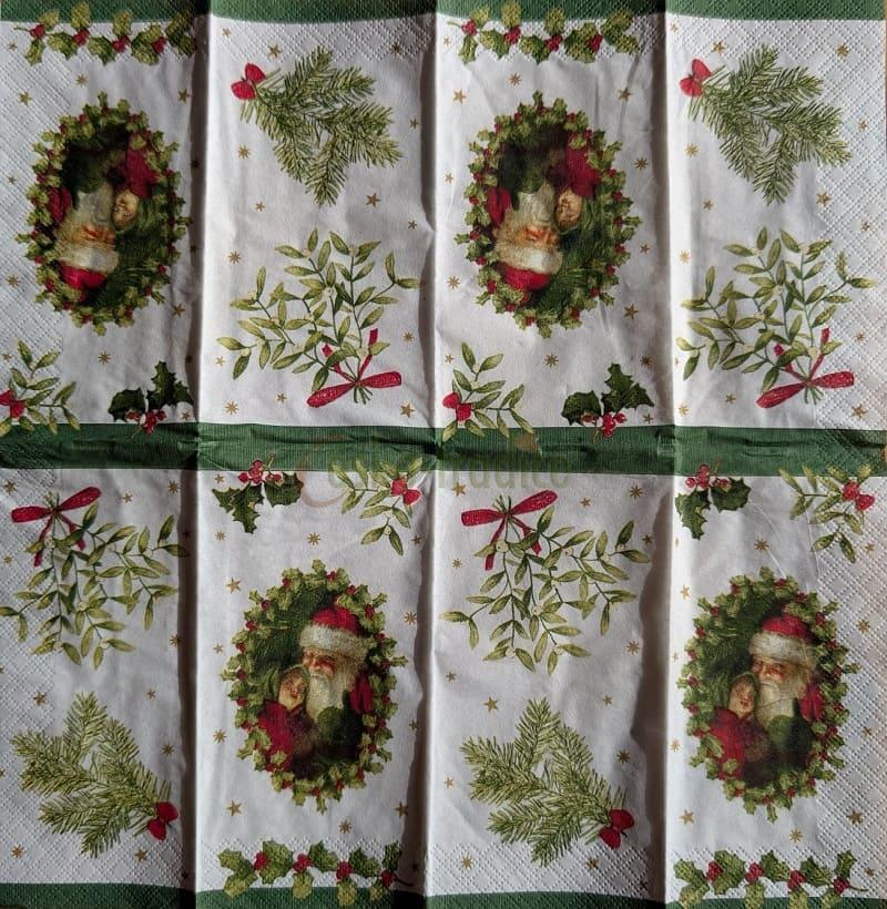 Kapesníček pro decoupage, 20,6 x 20,6 cm (vzor - vánoční muž/jmelí)