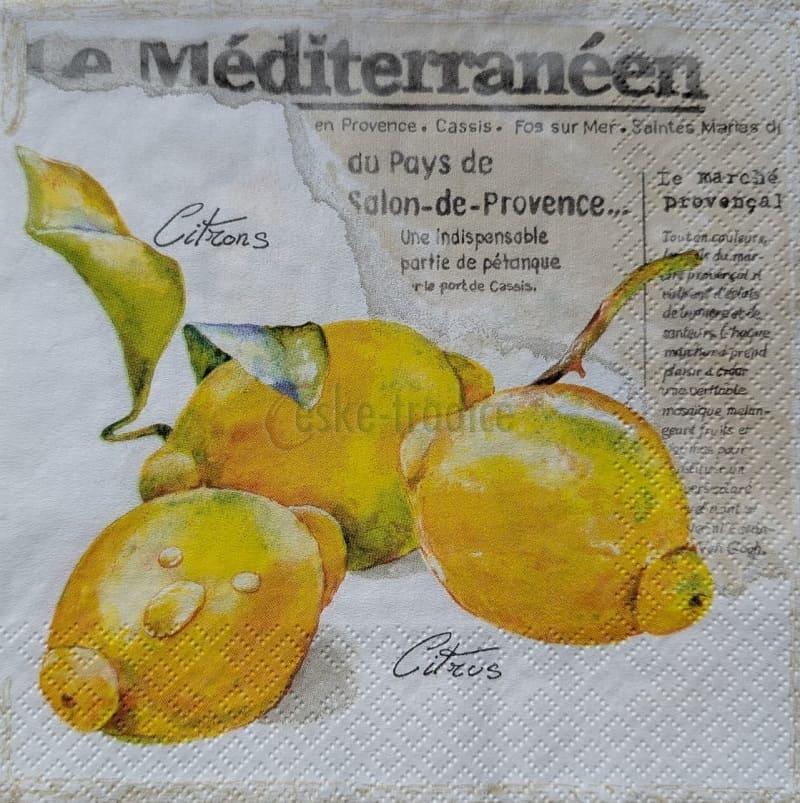 Ubrousek pro decoupage, 33 x 33 cm (vzor - citrons)