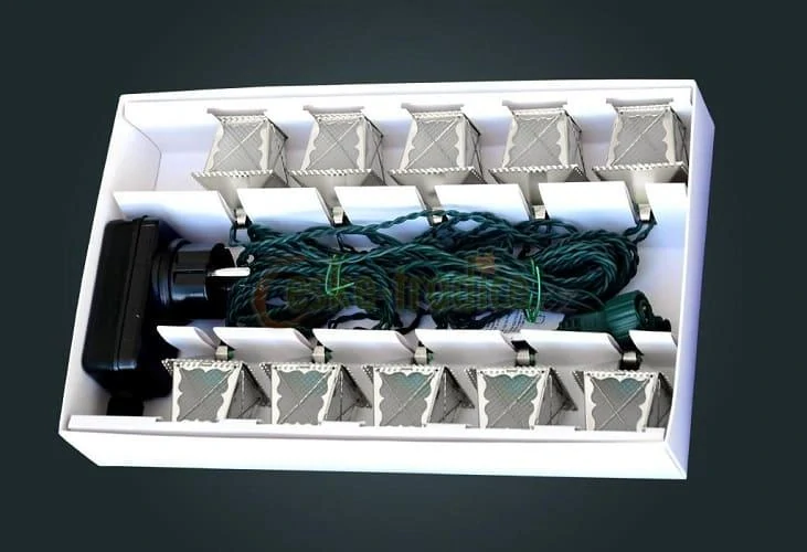 STŘÍBRNÉ LED vánoční LUCERNIČKY BÍLÉ – světelný řetěz (komplet) s napájecím adaptérem