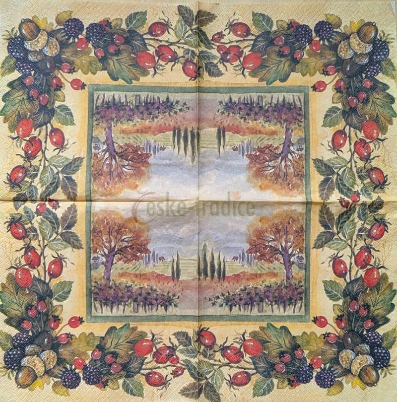 Ubrousek pro decoupage, 33 x 33 cm (vzor - šípky / žaludy)