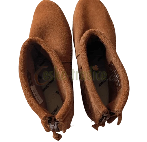 Indiánské mokasíny kotníčkové, hnědé, vel.6/23cm, zn. Minnetonka (použité)