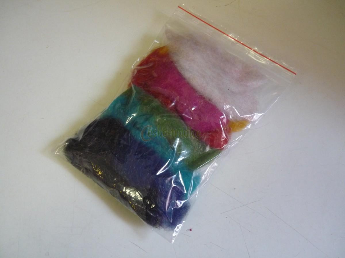 Ovčí rouno merino mykané barvené - S LESKEM, mix 8 barev, 20g