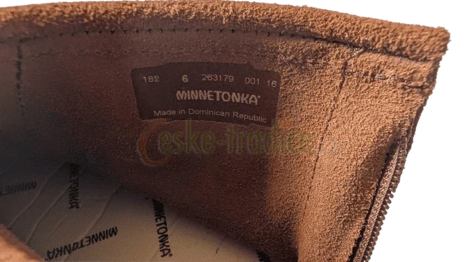 Indiánské mokasíny kotníčkové, hnědé, vel.6/23cm, zn. Minnetonka (použité)