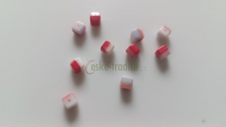 Korálek kostka červeno/bílá-10ks, 7mm sklo
