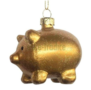 Prasátko zlaté s glitrem 6cm, sklo