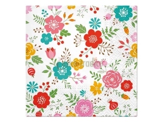 Ubrousek pro decoupage, 33 x 33 cm (vzor - barevné květinky)
