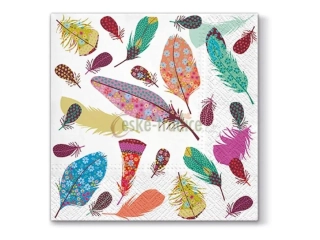 Ubrousek pro decoupage, 33 x 33 cm (vzor - barevná peříčka)