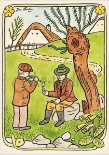 Pohlednice Josef Lada (velikonoční) 1938, Píšťalička