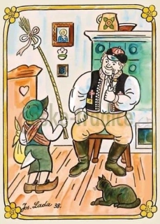 Pohlednice Josef Lada (velikonoční) 1938, Dědečku koleda