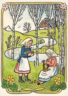 Pohlednice Josef Lada (velikonoční) 1938, Vití věnečků
