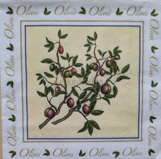Ubrousek pro decoupage, 33 x 33 cm (vzor - tmavé olivy na větvičce)