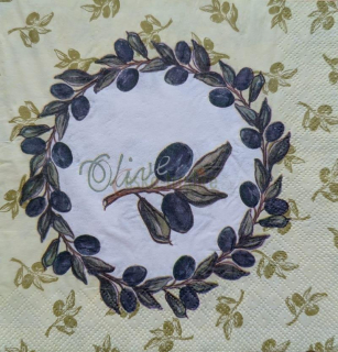Ubrousek pro decoupage, 33 x 33 cm (vzor - olivový věnec/žluté pozadí)