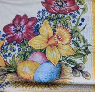 Ubrousek pro decoupage, 33 x 33 cm (vzor - narcis/tři kraslice)
