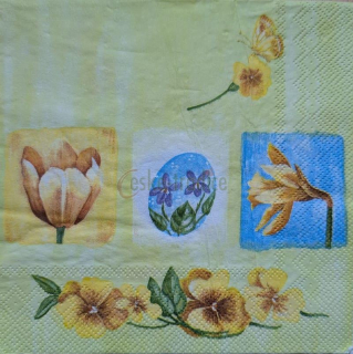 Ubrousek pro decoupage, 33 x 33 cm (vzor - jaro-macešky,tulipán,fialky, narcis/žluté)