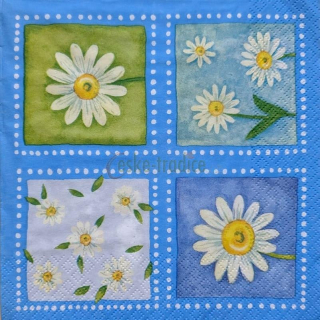 Ubrousek pro decoupage, 33 x 33 cm (vzor - kopretinky na modrém)