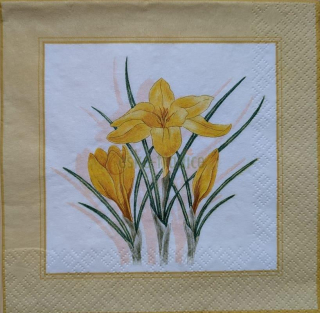 Ubrousek pro decoupage, 33 x 33 cm (vzor - žluté krokusy)