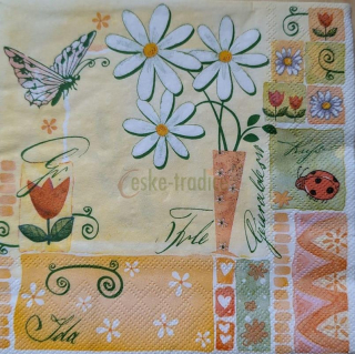 Ubrousek pro decoupage, 33 x 33 cm (vzor - kopretinky/berušky)