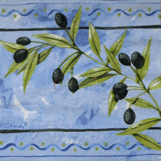 Ubrousek pro decoupage, 33 x 33 cm (vzor - olivy/modrý podklad)