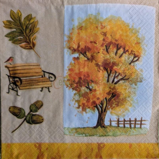 Ubrousek pro decoupage, 33 x 33 cm (vzor - podzim-lavička)