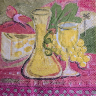 Ubrousek pro decoupage, 33 x 33 cm (vzor - zátiší s vínem)