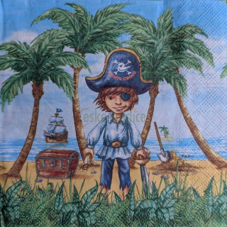 Ubrousek pro decoupage, 33 x 33 cm (vzor - pirát s pokladem)