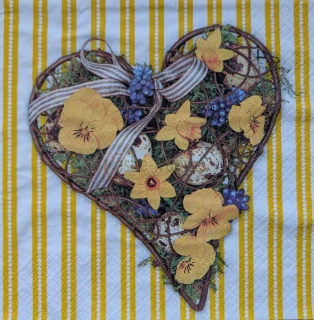 Ubrousek pro decoupage, 33 x 33 cm (vzor - velikonoční srdce, žluté pruhy)