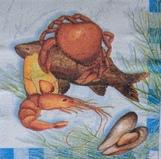 Ubrousek pro decoupage, 33 x 33 cm (vzor - mořské plody)