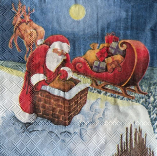 Ubrousek pro decoupage, 33 x 33 cm (vzor -  Santa u komína)