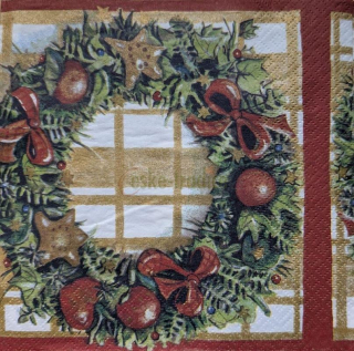 Ubrousek pro decoupage, 33 x 33 cm (vzor - vánoční věnec)