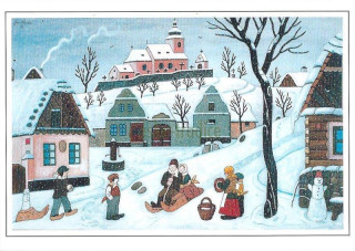 Pohlednice Josef Lada (Sáňkující děti 1952)