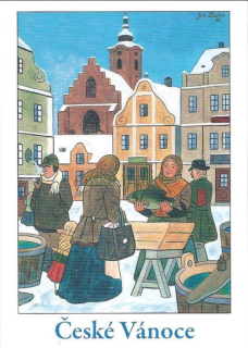 Pohlednice Josef Lada (Vánoční kapr 1955)